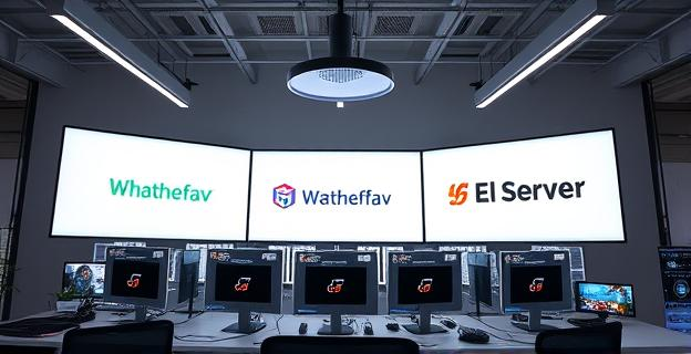 Una oficina moderna cerca del Paseo de la Castellana con pantallas mostrando logos de 