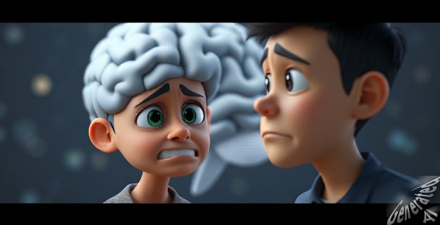 Persona observando a otra con expresión de dolor, con fondo de cerebro humano