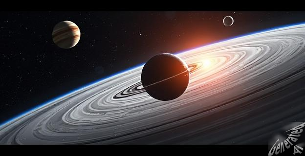 Imagen de un objeto interestelar acercándose al sistema solar con planetas y estrellas al fondo