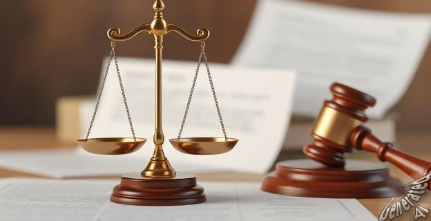 Imagen de una balanza simbolizando justicia laboral con un martillo de juez al lado y documentos legales al fondo.