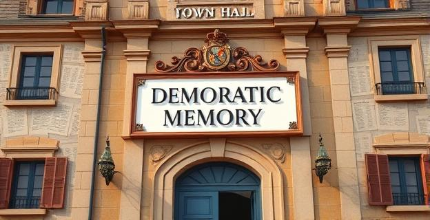 Imagen de un ayuntamiento español con un letrero que pone 