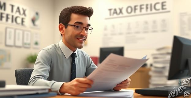 Un hombre revisando documentos en una oficina de Hacienda