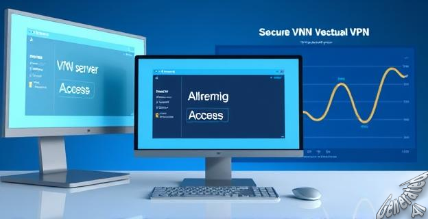 Imagen de un ordenador con múltiples pantallas mostrando diferentes servidores VPN y una pantalla de una plataforma de Streaming con acceso permitido. Al fondo, un gráfico de una conexión VPN segura con protocolo WireGuard.