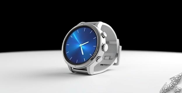 Un reloj inteligente Redmi Watch 5 de color plata sobre una superficie blanca, con una pantalla AMOLED mostrando una imagen nítida y brillante.