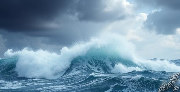 Una imagen de una tormenta intensa sobre el mar Mediterráneo con olas altas y nubes oscuras, reflejando el calentamiento global y el cambio climático.