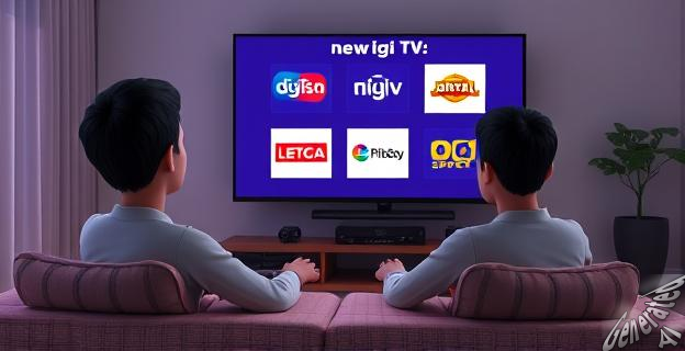 Imagen de una persona sentada en un sofá viendo televisión con una pantalla que muestra los logos de los nuevos canales de Digi TV