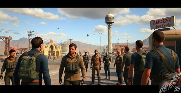 Imágenes de la temporada 2 de Fallout con personajes en un entorno postapocalíptico, incluyendo flashbacks y la ciudad de New Vegas.