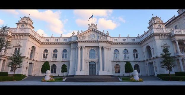 Palacio de la Moncloa con discreción y seguridad, sin personas visibles