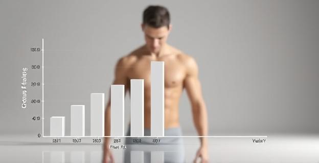 Representación abstracta de un gráfico de barras que muestra la relación entre diferentes porcentajes de grasa corporal y niveles de atractivo. Las barras varían en altura para indicar la preferencia, con un pico claro en un rango medio. De fondo, una silueta masculina difuminada, estilizada y atlética, en un esquema de colores neutros y suaves. Se evitan elementos humanos explícitos para mantener la neutralidad. No se muestra ningún rostro, únicamente formas corporales muy abstractas.