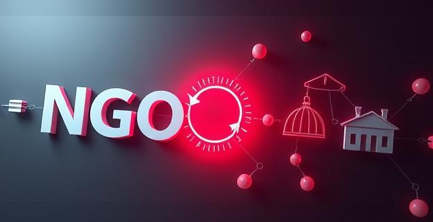 Una imagen que represente la conexión entre una ONG y una trama de corrupción gubernamental, con elementos que simbolicen la auditoría y las subvenciones públicas.