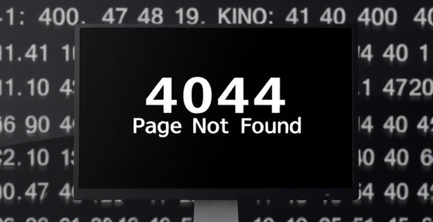 Una pantalla de ordenador mostrando un mensaje de error 404 con un fondo oscuro y letras blancas. En el centro de la pantalla, el mensaje 