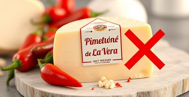 Imagen de un queso de cabra con pimentón y una etiqueta que dice 