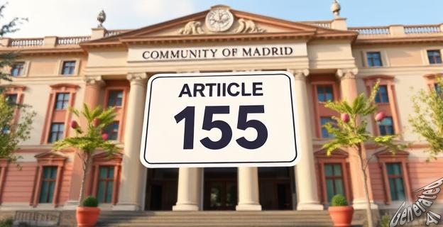 Edificio institucional de la Comunidad de Madrid con un letrero que indica 