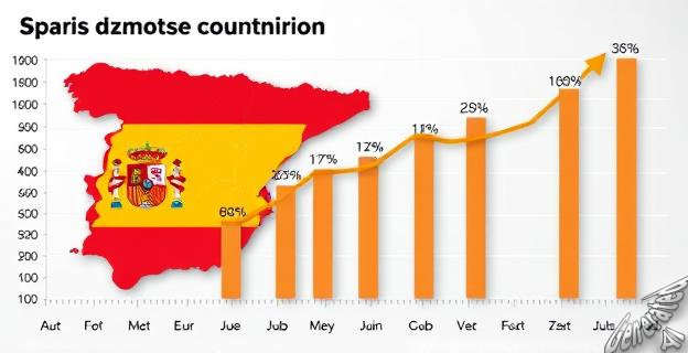Gráfico de exportaciones españolas a diferentes países con flechas y porcentajes de crecimiento o decrecimiento.