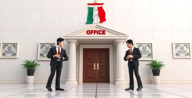 Oficina gubernamental con personas corruptas recibiendo dinero