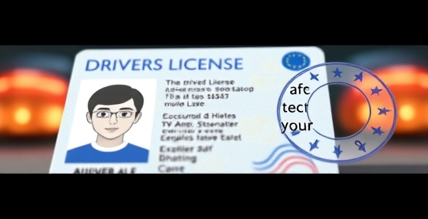 Una imagen que represente un carnet de conducir con un sello de la Unión Europea al lado, con un fondo que sugiera la conducción segura y responsable.