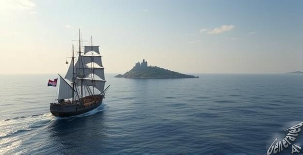 Un buque de la Armada española navegando en el mar Mediterráneo hacia la isla de Creta.