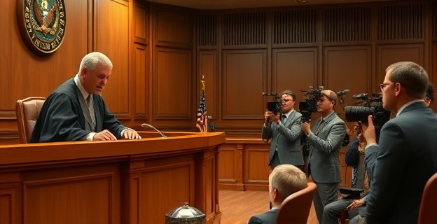 Una juez reprende a un político en un tribunal mientras varios periodistas observan atentos