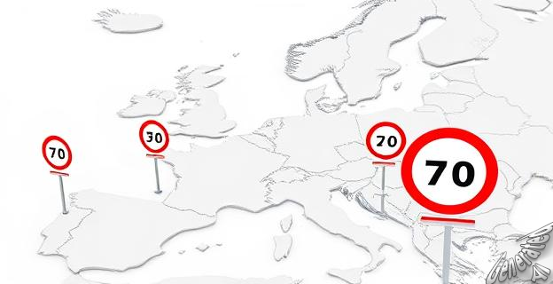 Un mapa de carreteras europeas con señales de velocidad reducidas