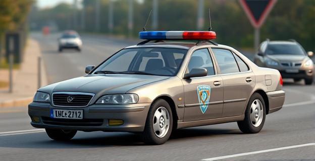 Imagen de un coche gris con antenas adicionales y sin distintivos policiales visibles, circulando por una carretera con otros vehículos al fondo