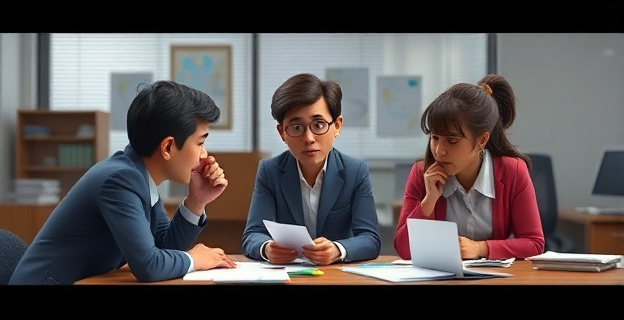 Una imagen que represente la tensión entre los inspectores de Trabajo y la ministra Yolanda Díaz, con un fondo que sugiera un ambiente de oficina y papeles desordenados, simbolizando el trabajo extra y la carga adicional que han llevado a cabo.