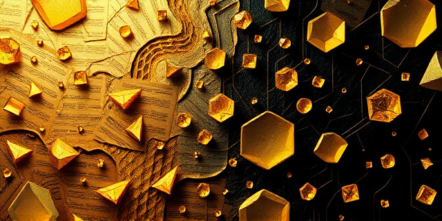 Una composición abstracta que evoque la opulencia y la incertidumbre. Tonos dorados y oscuros entrelazados, con formas que sugieran joyas deslumbrantes emergiendo de un laberinto de documentos burocráticos. El estilo debe ser expresionista y dramático, transmitiendo una sensación de tensión y misterio. Utilizar texturas que recuerden al terciopelo y al papel envejecido.