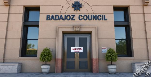 Una imagen de un edificio de la Diputación de Badajoz con un letrero de 