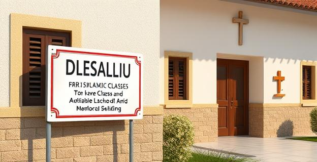 Imagen de un colegio en Mallorca con un cartel que indica la impartición de clases de islam junto a una cruz cristiana en el exterior del edificio