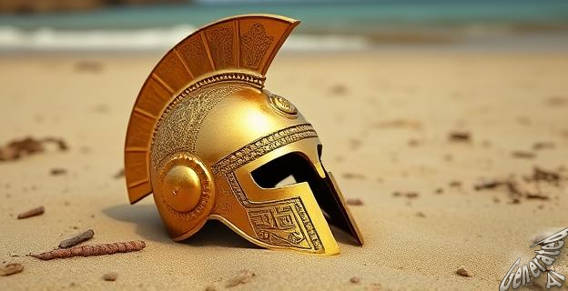 Un pescador gallego encuentra un casco de oro antiguo en la playa, con motivos geométricos y un apéndice cónico en la parte superior.