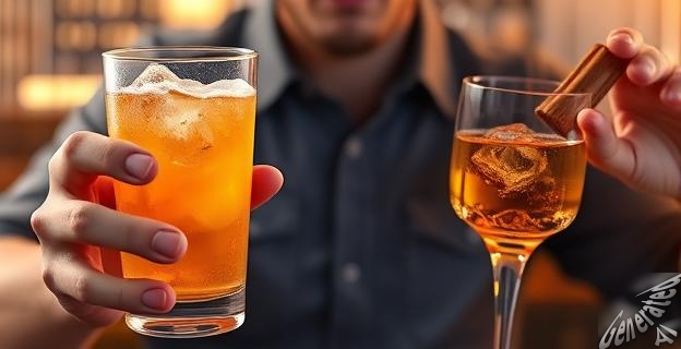 Una persona sosteniendo un vaso de bebida azucarada y otro de alcohol, con una imagen de cabello cayendo en el fondo.
