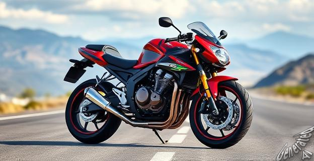 Una imagen de una Kawasaki GPZ750 Turbo en una carretera asfaltada, con un fondo de montañas, resaltando su diseño aerodinámico y su potente motor.