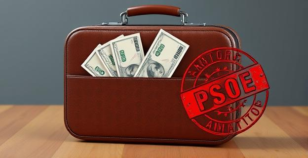 Maletín con billetes y un sello del PSOE