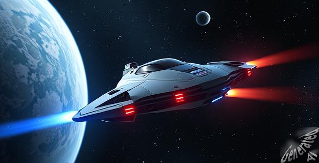 Imagen de una nave espacial futurista viajando por el espacio con un fondo de estrellas y planetas lejanos, representando el género de ciencia ficción