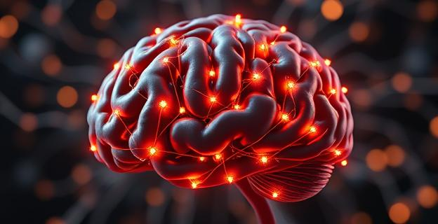 Una imagen que representa un cerebro con luces y conexiones, simbolizando la actividad mental intensa y las múltiples conexiones sinápticas en personas con altas capacidades.