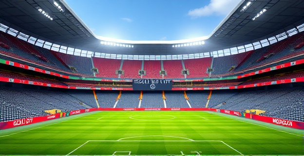 Un estadio de fútbol vacío con cartel de 