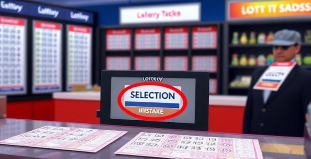 Una escena mostrando una tienda de lotería con varios boletos de lotería 