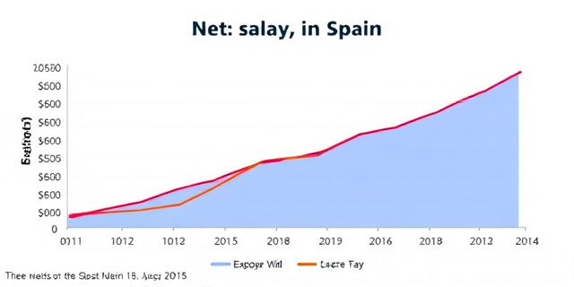 Un gráfico que muestra la evolución del salario neto en España desde 2018, con una tendencia a la baja y un aumento en la cuña fiscal