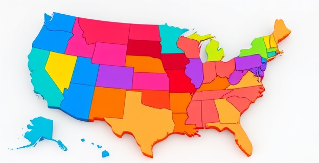 Una imagen de un mapa de Estados Unidos con estados destacados en diferentes colores, representando la facilidad para emprender un negocio