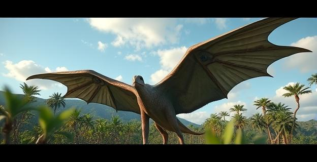 Imagen de una Meganeura gigante con alas extendidas en un entorno del Carbonífero, con vegetación exuberante y un cielo con alto contenido de oxígeno