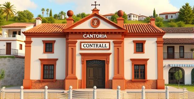 Edificio municipal con fachada de estilo andaluz y un cartel que indica 