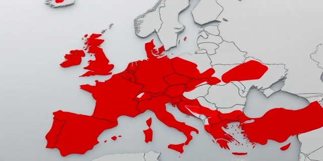Una imagen de un mapa de Europa con una gran mancha roja que se extiende por todo el continente, simbolizando la amenaza terrorista y la regularización masiva de inmigrantes.