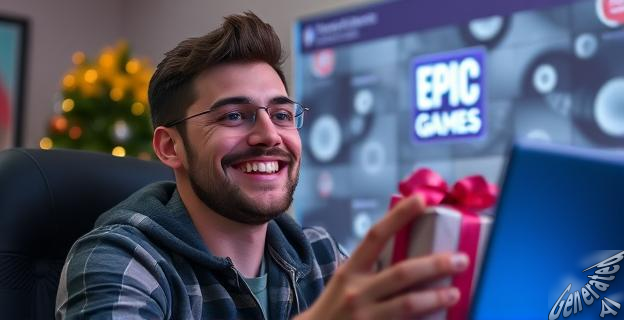 Una imagen de un jugador de PC sonriendo al recibir regalos gratuitos en la Epic Games Store