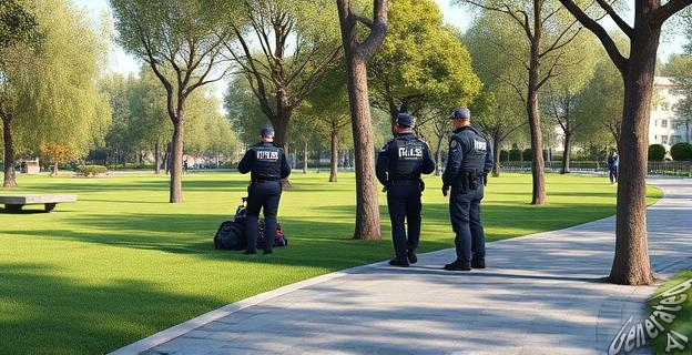 Imagen de un parque en Hortaleza, Madrid, con agentes de policía y servicios de emergencia atendiendo a una niña.