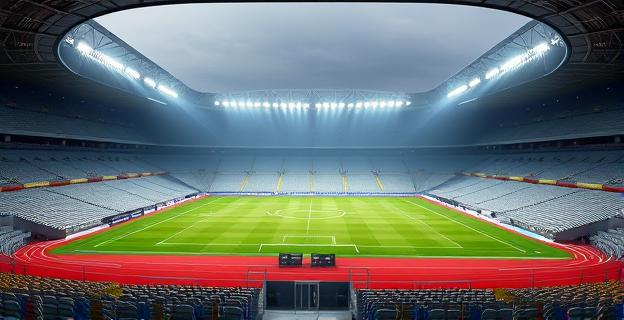 Un estadio de fútbol moderno y vacío con tecnología avanzada