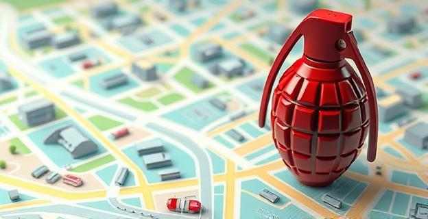 Un dispositivo en forma de granada que emite una alarma ensordecedora y envía la ubicación a contactos de confianza y servicios de emergencia. Un mapa de seguridad colorea las calles según su nivel de seguridad.