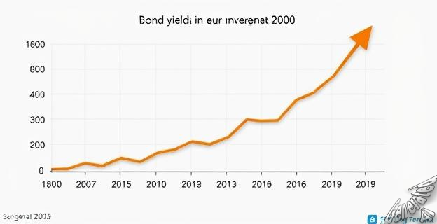 Un gráfico que muestra la evolución de los rendimientos de los bonos europeos a 30 años, con una flecha que indica el aumento de la volatilidad en el mercado de swaps del euro.