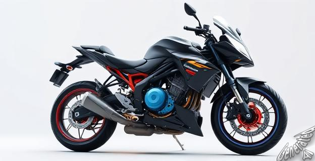 Ilustración de una moto con un sistema de microtubos Koroyd integrados en el casco y protecciones de extremidades, mostrando la tecnología de absorción de impactos.