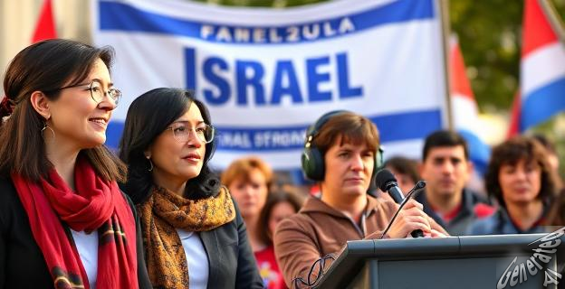 Una imagen de Pilar Rahola y Sílvia Orriols juntas, con una pancarta de apoyo a Israel en el fondo, mientras Jordi Turull habla en un micrófono en un mitin político.