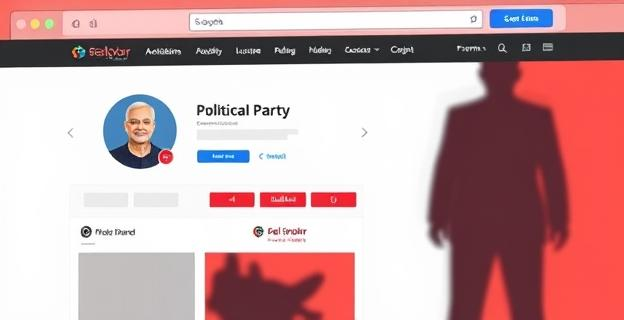 Imagen de una página web de un partido político con un perfil eliminado y una sombra de una figura masculina al fondo