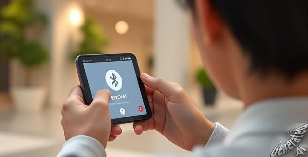 Una persona usando un teléfono móvil con la aplicación Bitchat abierta, en un entorno sin conexión a internet, con un logo de Bluetooth visible.